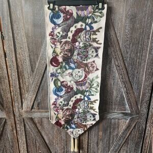 Christmas Cats & Ornaments Bows Tapestry Table Runner Tassels Holiday 68" x‎ 13"